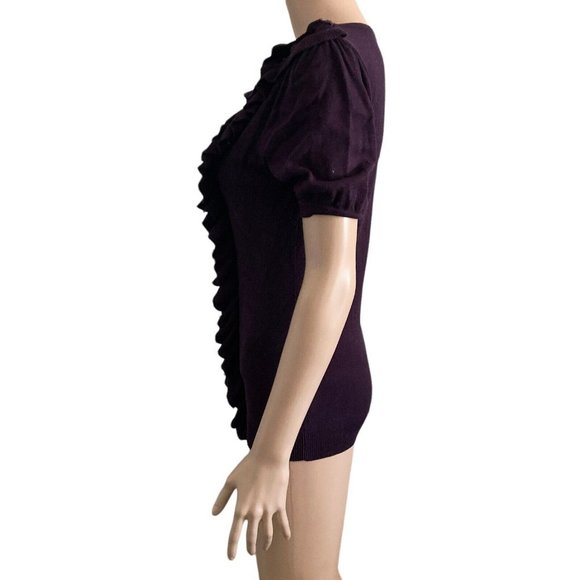 Sweater Women's Medium Purple Ruffled Buttoned Front Stretch - Picture 7 of 8